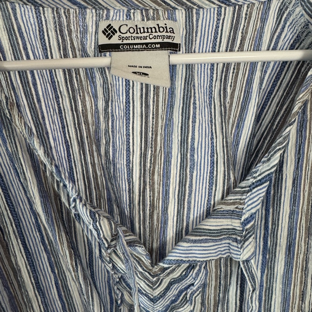 Columbia Striped Lace-Up Boho Short Sleeve Top size XL - Picture 4 of 7